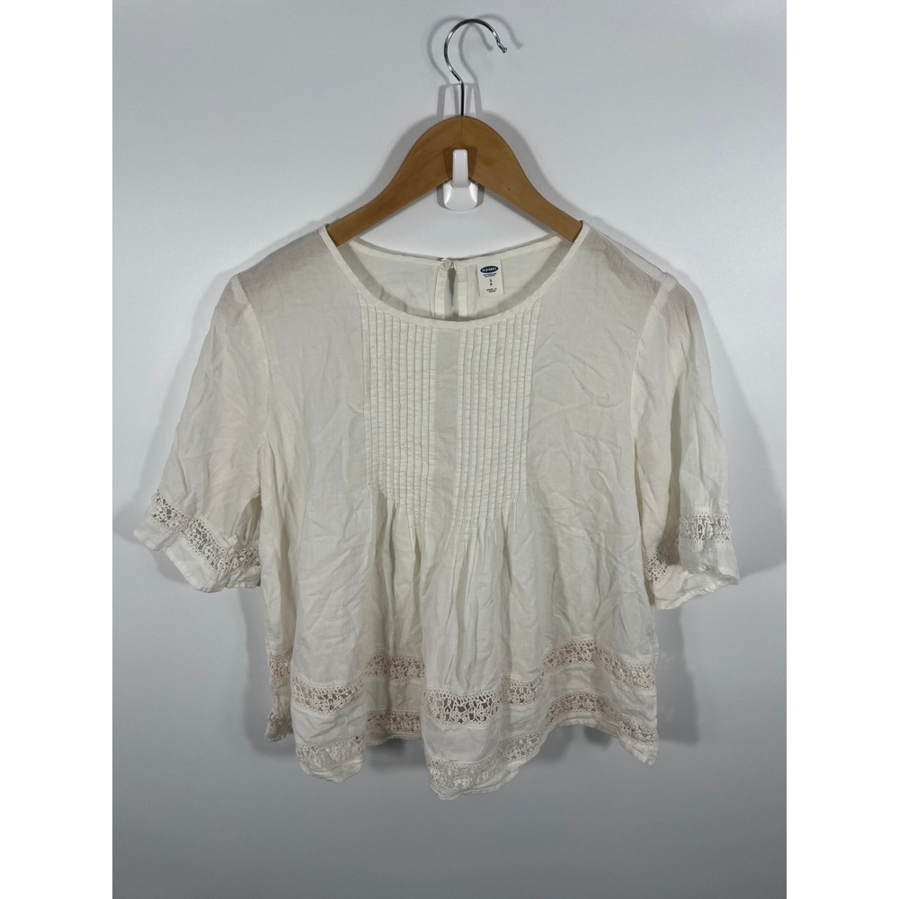 Old Navy Womens 100%‎ Cotton Top S White Coastal Boho Euro Summer Lightweight